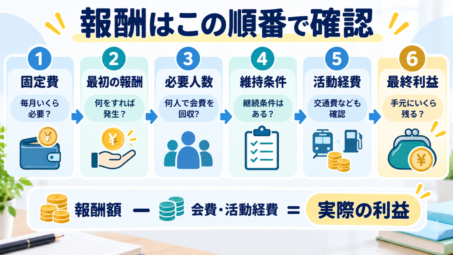 ネットワークビジネスの報酬プランを確認する順番の図解