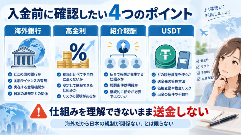 アジアンバンクへ入金する前に確認したい海外銀行・高金利・紹介報酬・USDTの4つのポイント