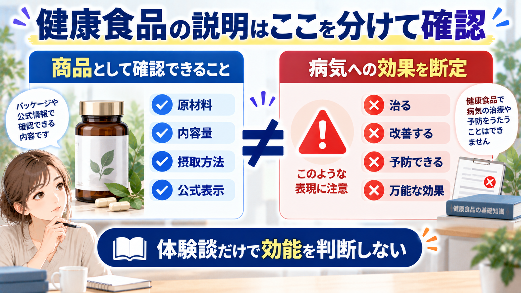 健康食品の商品情報と病気への効能を分けて確認するポイント