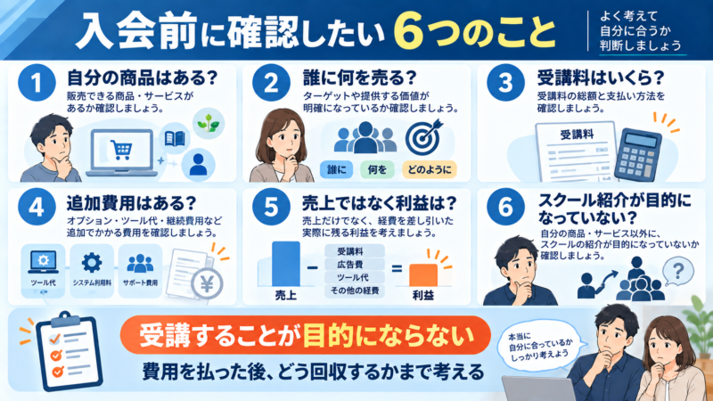 ZOOM集客の学校など高額スクールへ入会する前に確認したい6つのポイント