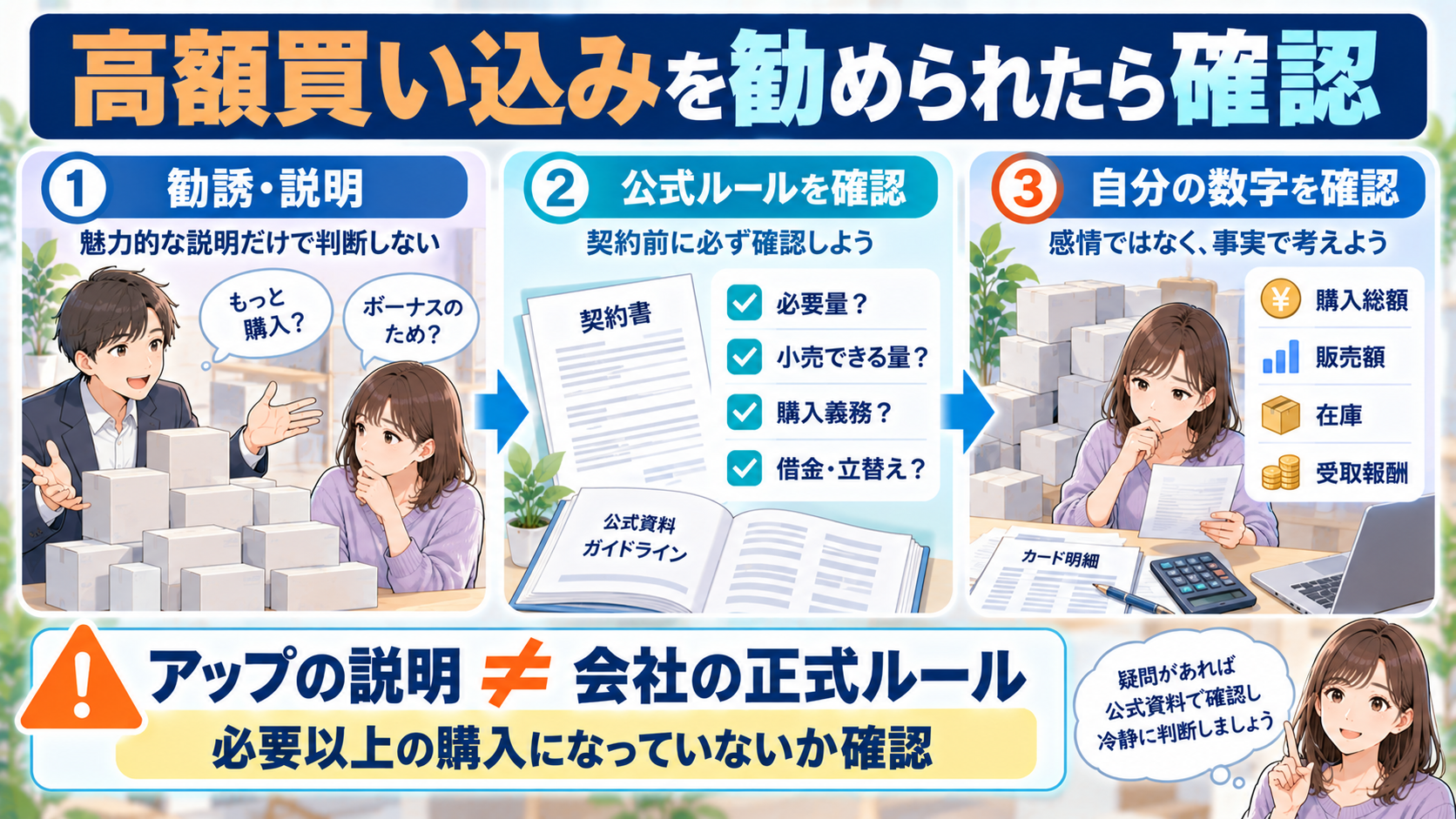 高額な商品購入を勧められたときの確認項目