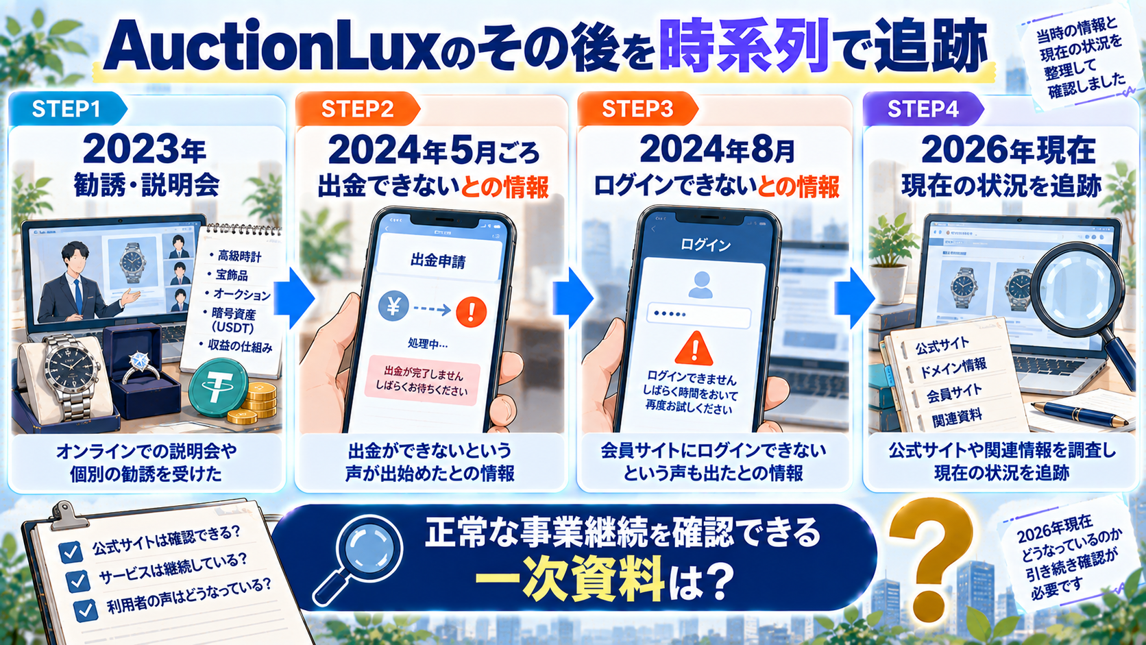 AuctionLuxを2023年から2026年まで追跡した時系列図