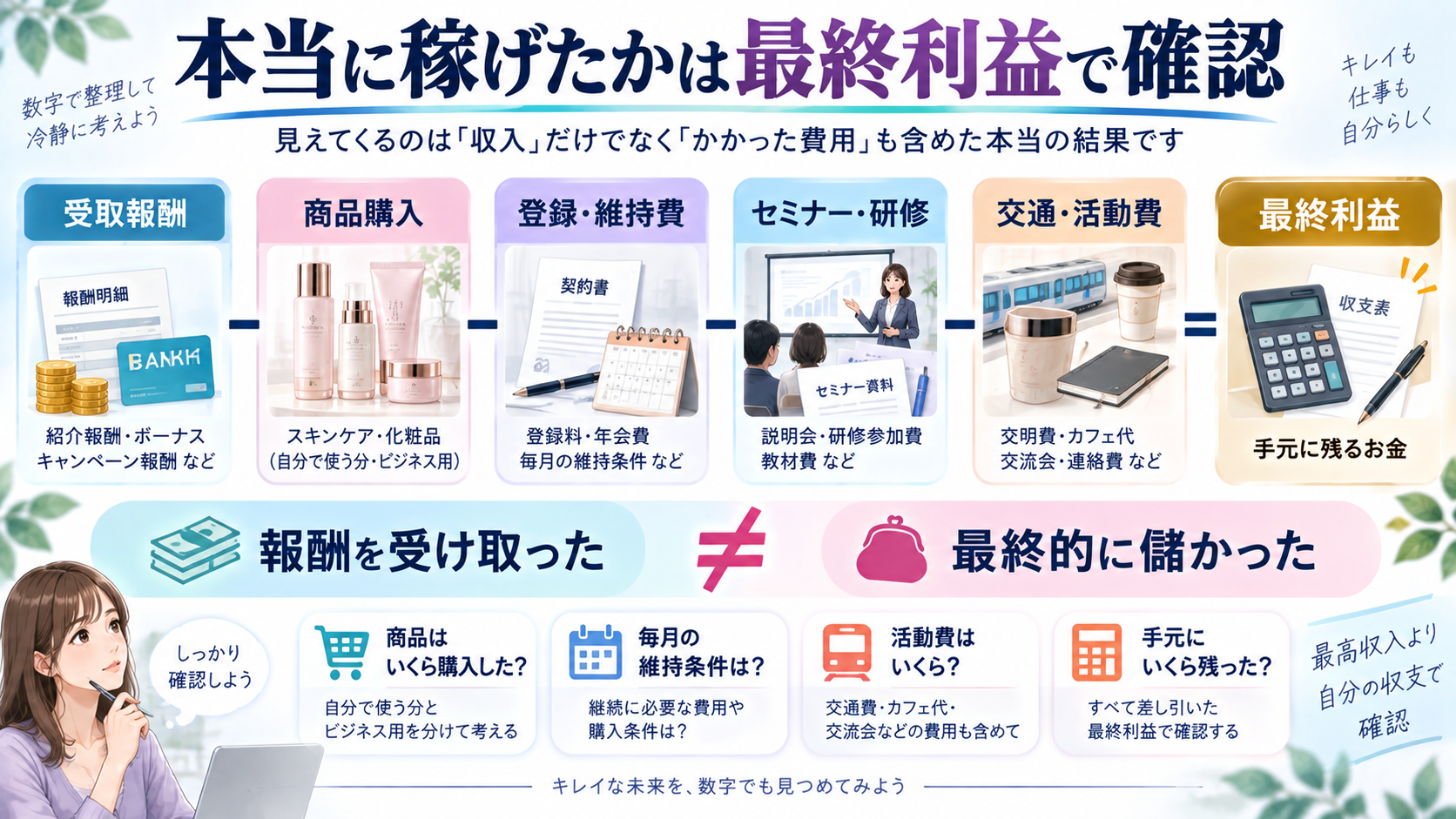 ジールコスメティックスのMLMで本当に稼げたかを最終利益で確認する図解