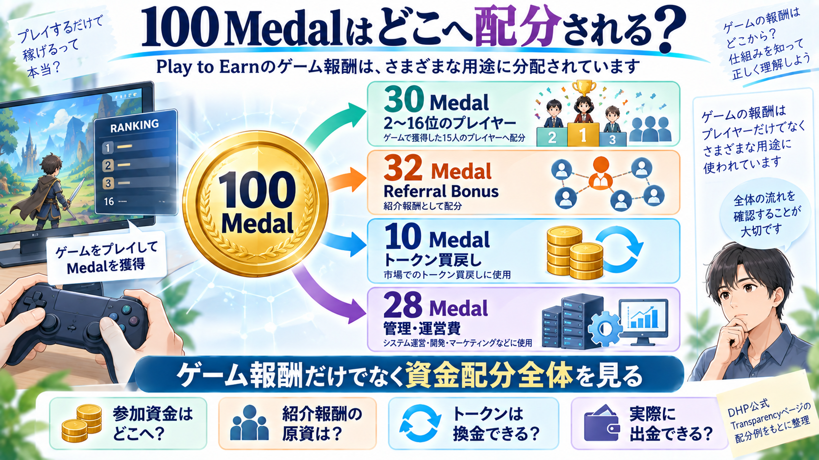 DHP公式Transparencyページの100 Medal配分例を整理した図解