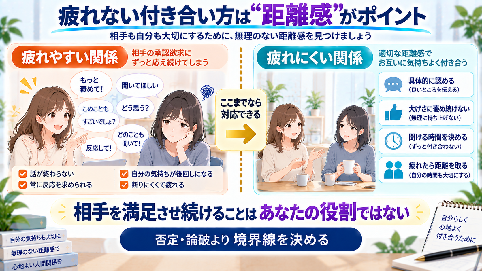 承認欲求が強い相手と疲れない距離感を作る方法の図解