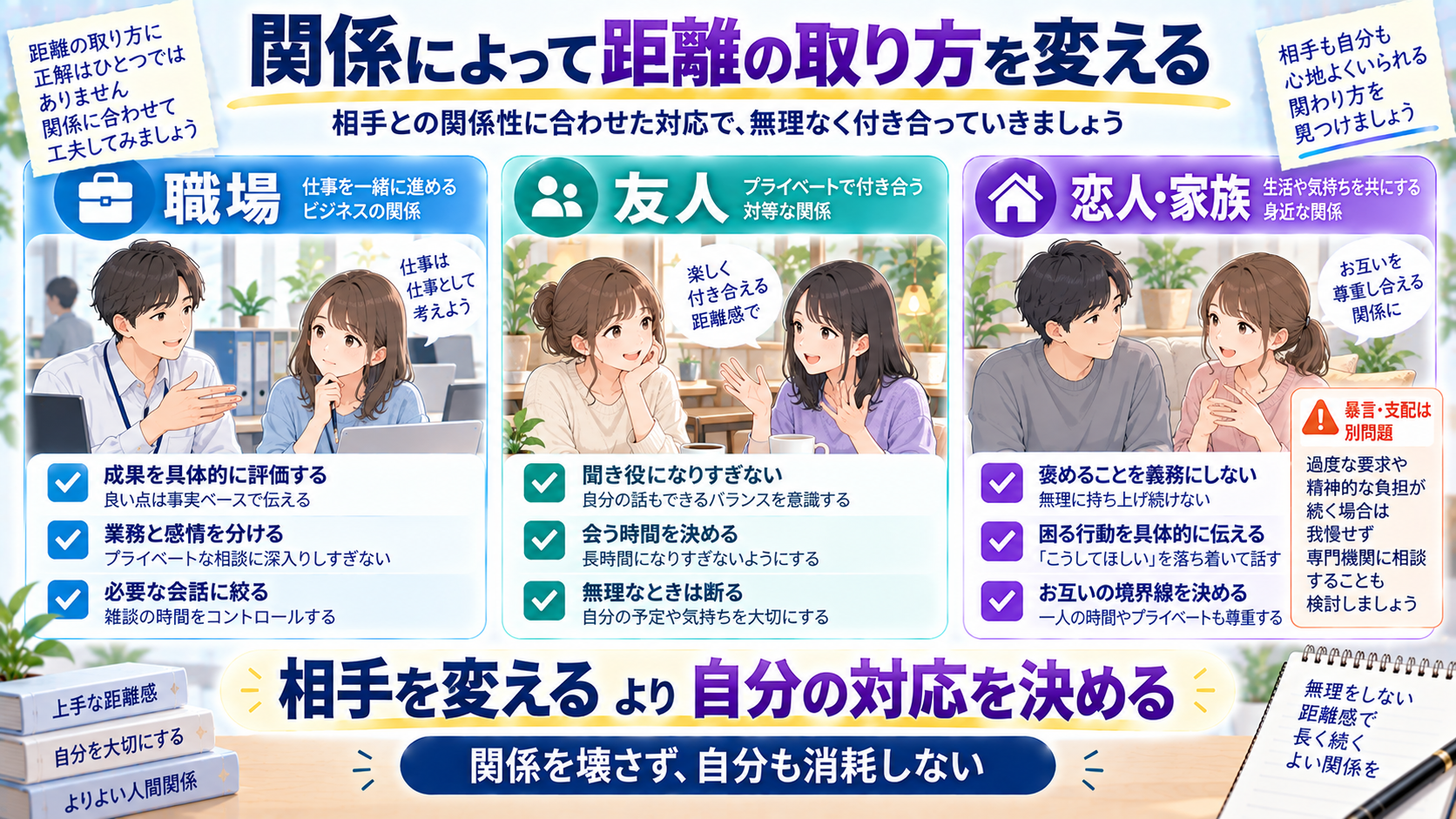 職場・友人・恋人や家族で承認欲求が強い相手への対応を変える図解