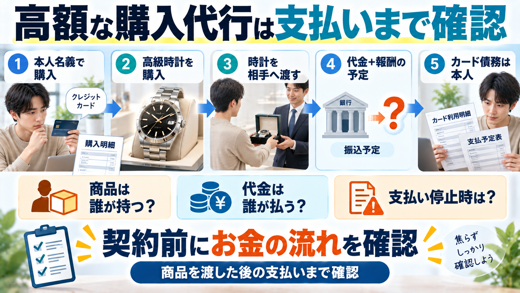 高額な購入代行では商品を渡した後の支払いまで確認する図解